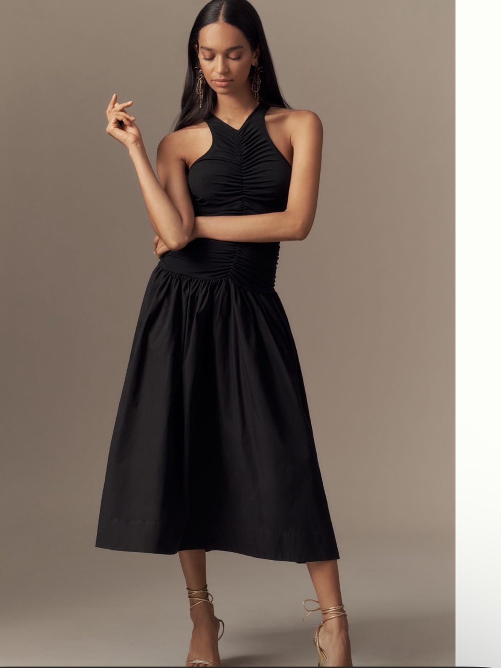Nwt gathered waist twofer midi dress anthro